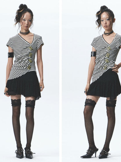 Asymmetric embroidered short-sleeved T-shirt【s0000012686】