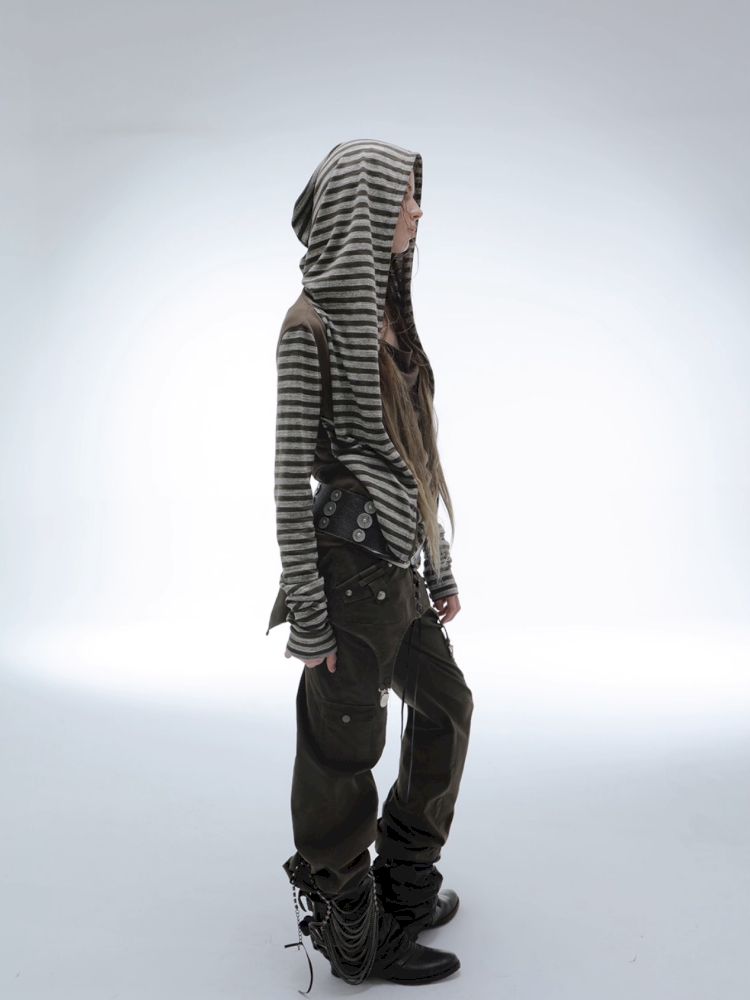 Patchwork Striped Hooded Pullover【s0000013900】