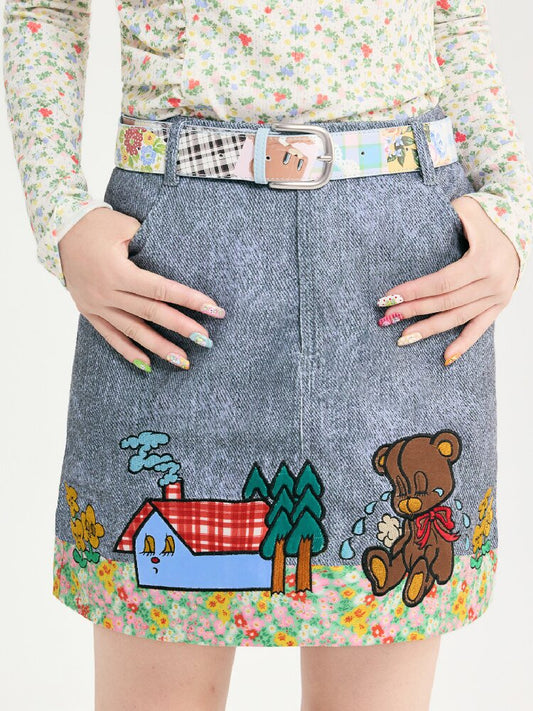 Denim Floral Patchwork Short Skirt【s0000018720】