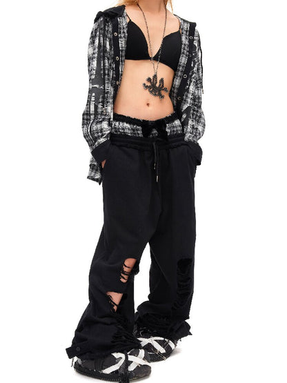 Fake Two Ripped Velvet Bow Pants【s0000016487】