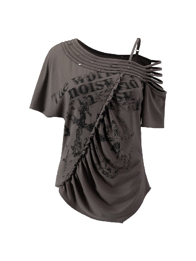Punk Cross Split Riveted T-Shirt【s0000017495】