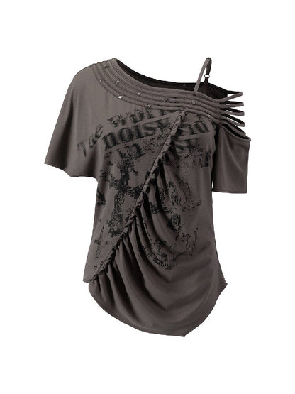 Punk Cross Split Riveted T-Shirt【s0000017495】