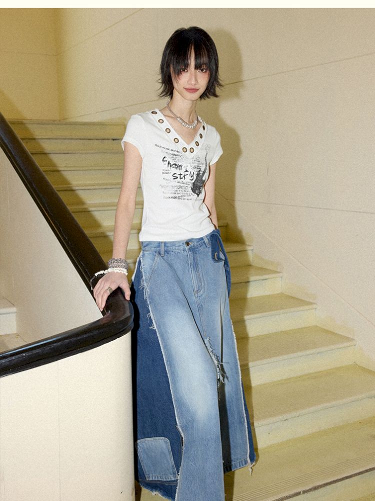 Irregular splicing denim back dress【s0000012431】