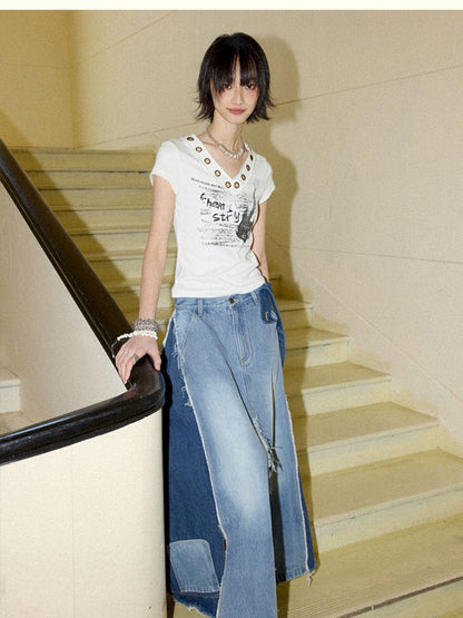 Irregular splicing denim back dress【s0000012431】