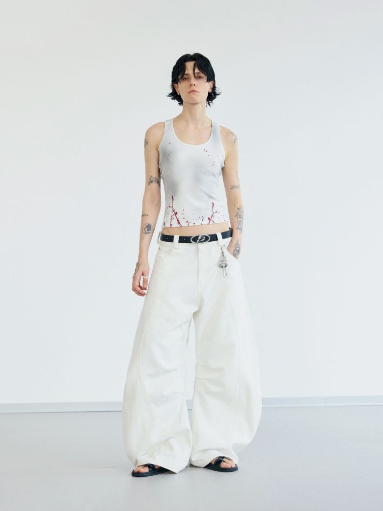 Splash ink print Slim washed tank top【s0000012477】