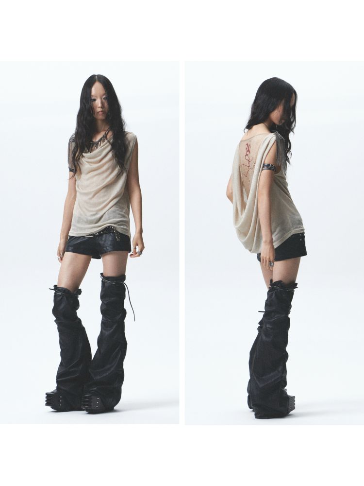 Loose-fitting, reversible printed vest【s0000012679】