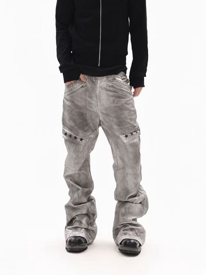Dirty Bone Shaped Pocket Wide Jeans【s0000018306】