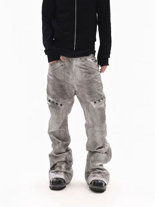 Dirty Bone Shaped Pocket Wide Jeans【s0000018306】