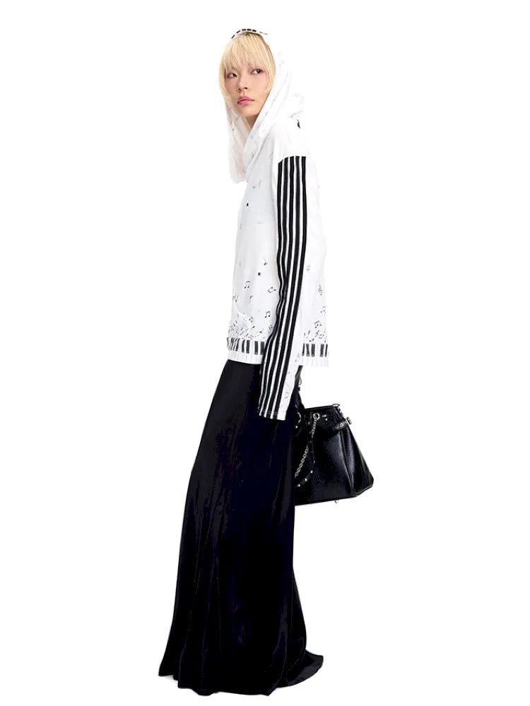 Piano Note Print Pullover Long-Sleeve Sweatshirt【s0000014100】