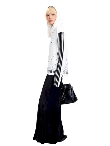 Piano Note Print Pullover Long-Sleeve Sweatshirt【s0000014100】