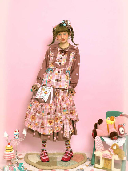 Embroidered Patch Design Bow Elastic Waist Skirt【s0000014515】