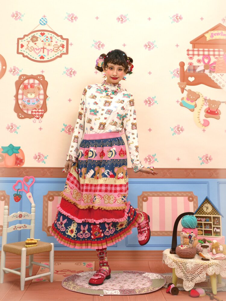 Red Navy Blue Lace Knitted Skirt【s0000015569】