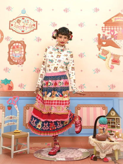 Red Navy Blue Lace Knitted Skirt【s0000015569】