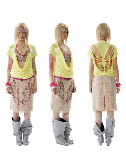 Double Waist Plaid Cutout Skirt【s0000017646】