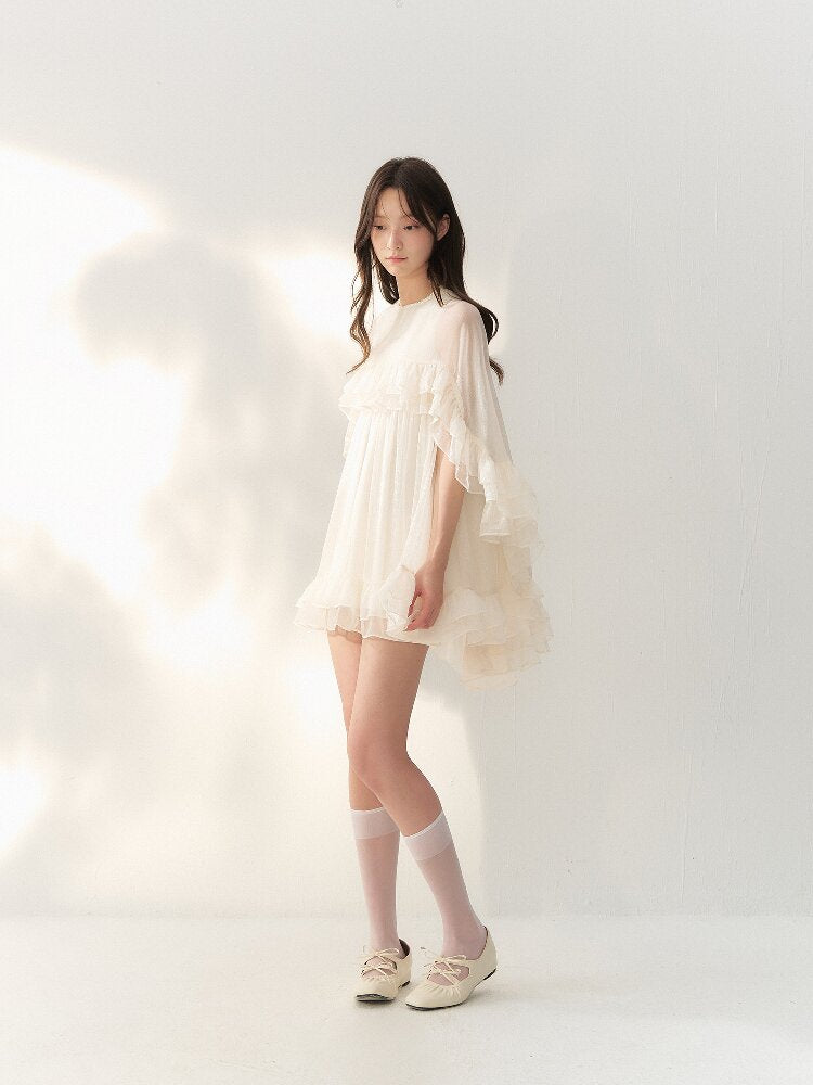 Glossy Tulle Vintage Cape Dress【s0000016874】