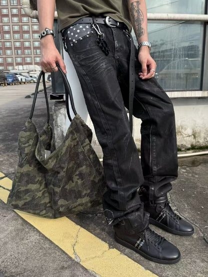 Heavy Waxed Rivet Star Stacked Jeans【s0000018254】