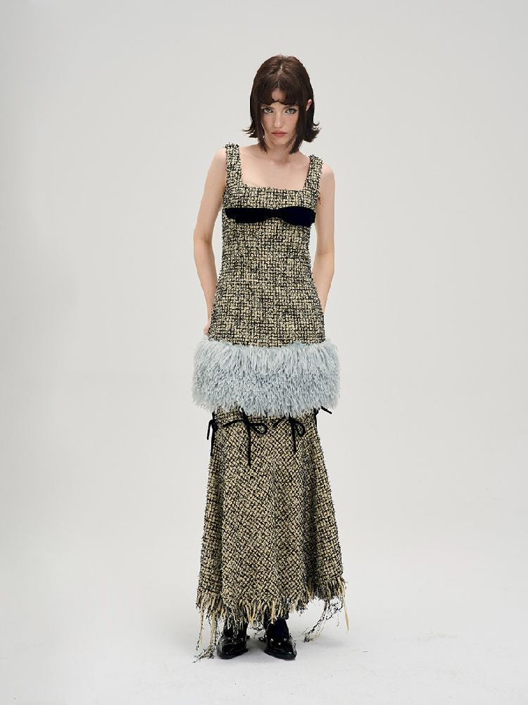 Bow Removable Raw Edge Slimming Dress【s0000005295】