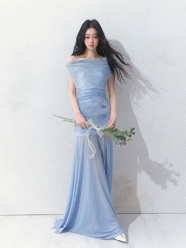 Tansparent a-line tulle dress【s0000012149】