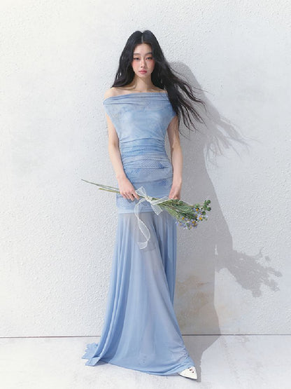 Tansparent a-line tulle dress【s0000012149】