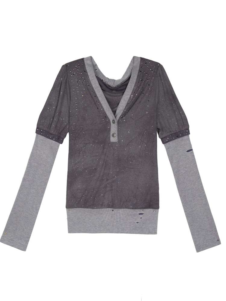 High-Stretch Printed Rhinestone Knit Top【s0000014490】