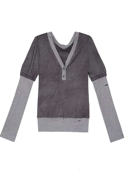 High-Stretch Printed Rhinestone Knit Top【s0000014490】