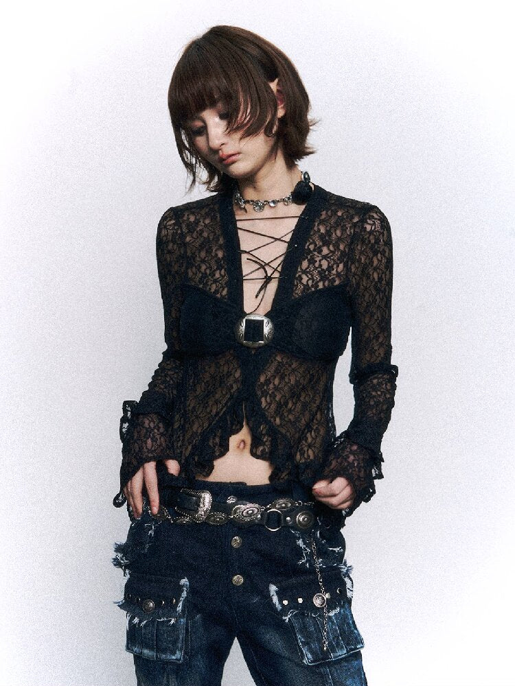 Punk Romantic Strappy Lace Blouse【s0000015965】