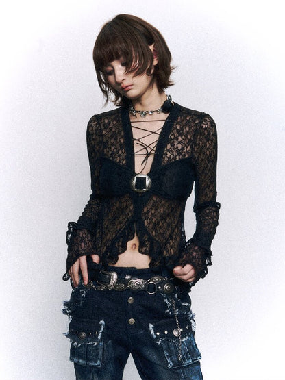 Punk Romantic Strappy Lace Blouse【s0000015965】