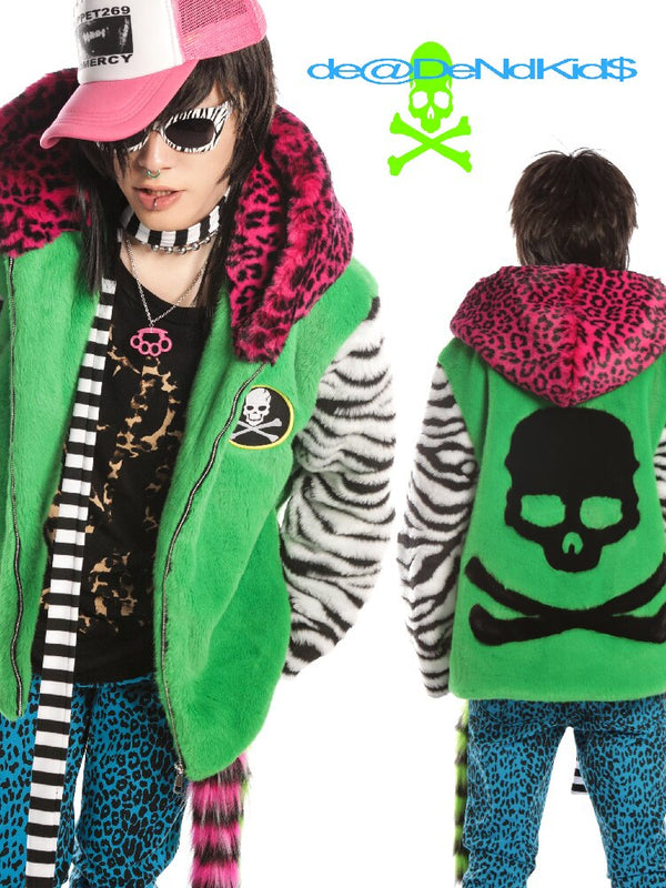 Neon Leopard Skull Patchwork Coat【s0000019279】