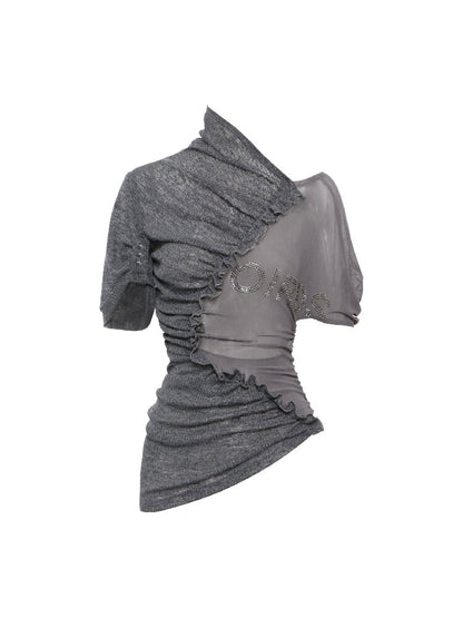 3-Tone Knitted Mesh Pleated T-Shirt【s0000016063】