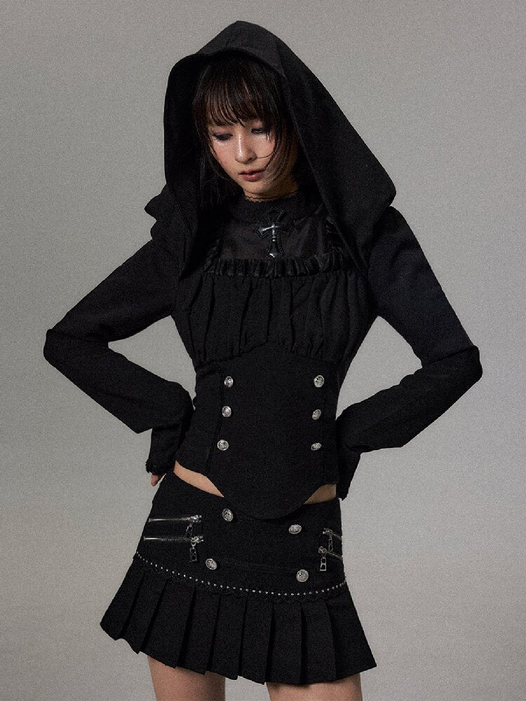 Palace Dark Cross Hooded Lace Top【s0000018494】