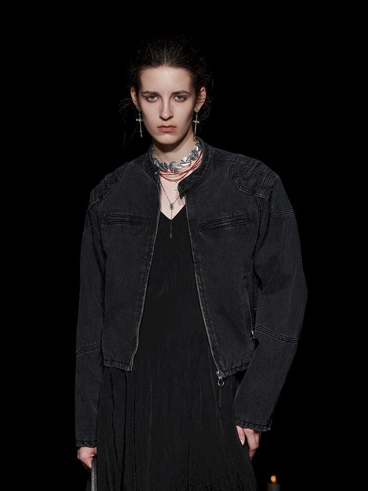 Padded Shoulder Unisex Washed Jacket【s0000005486】