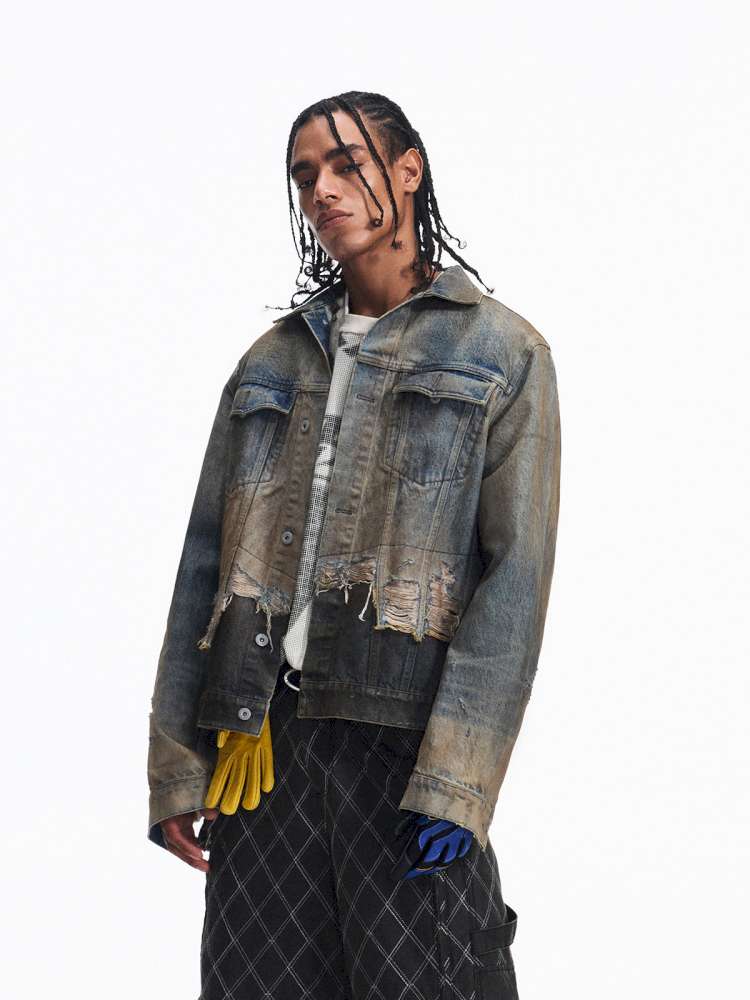 Destroyed Panelled Denim Jacket【s0000015180】
