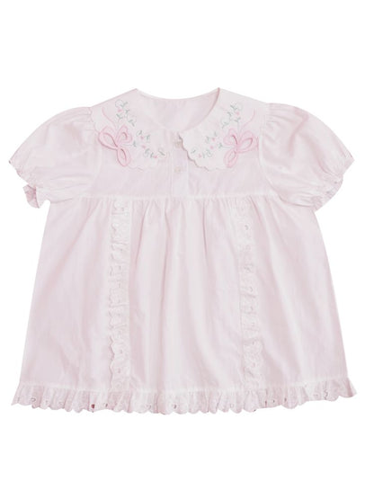 Doll collar puff sleeve lace shirt【s0000012852】