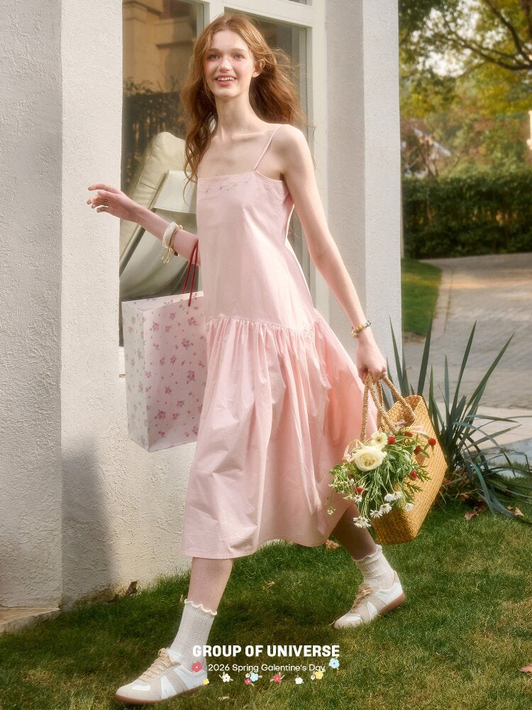 Pink Cotton Embroidered Shirt Dress【s0000015620】