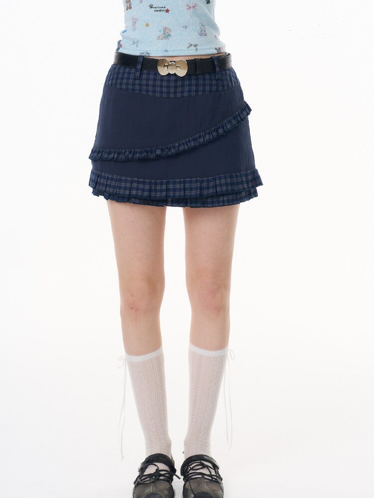 Plaid Pleated Hem Slimming Skirt【s0000016608】