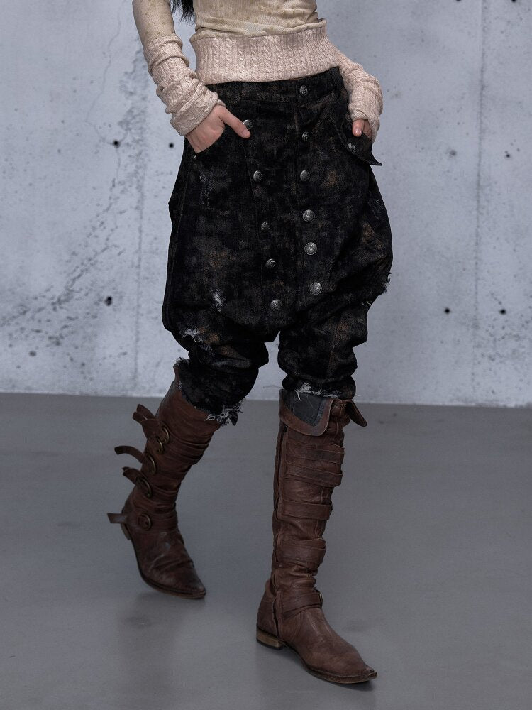 Washed Ripped Denim Harem Pants【s0000015549】