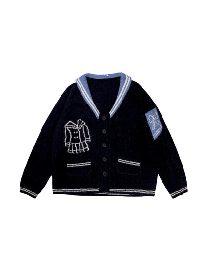 Contrasting Navy Collar Knit Cardigan【s0000014155】