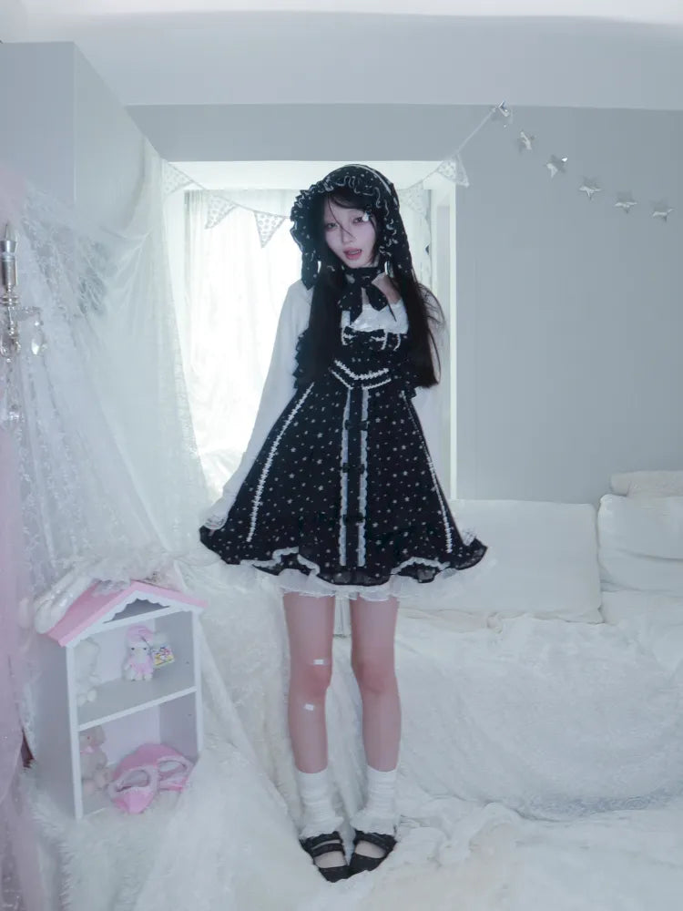 Polka Dot Floral Bud Chiffon Spaghetti Strap Dress【s0000013971】