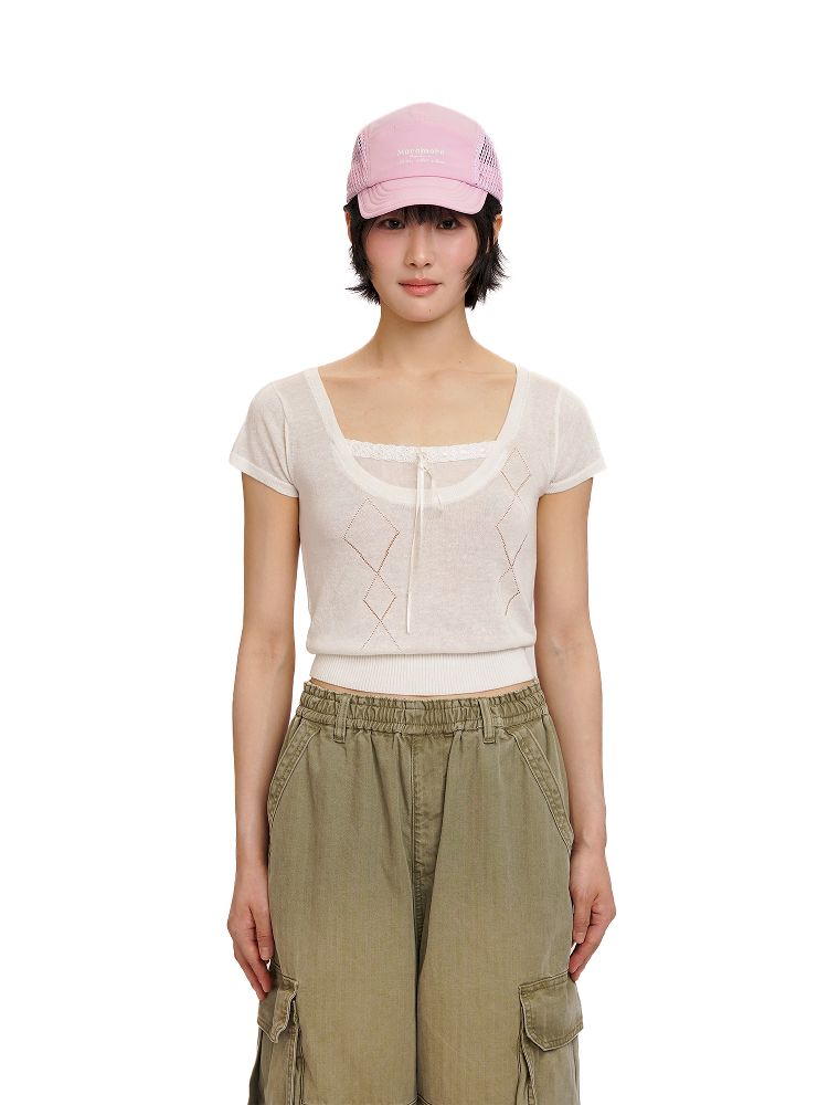 Square Neck Short Sleeve Blouse【s0000012528】