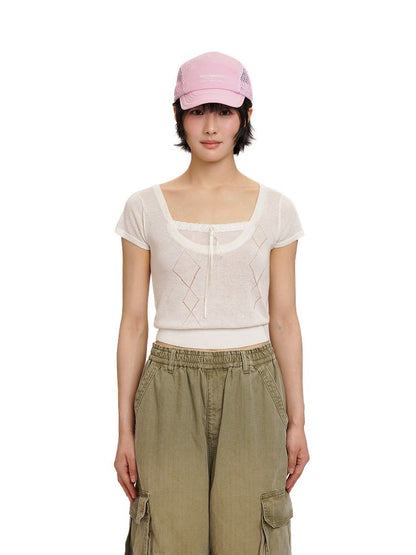 Square Neck Short Sleeve Blouse【s0000012528】