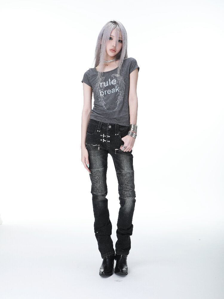 Washed Pleated Punk Denim Pants【s0000017297】