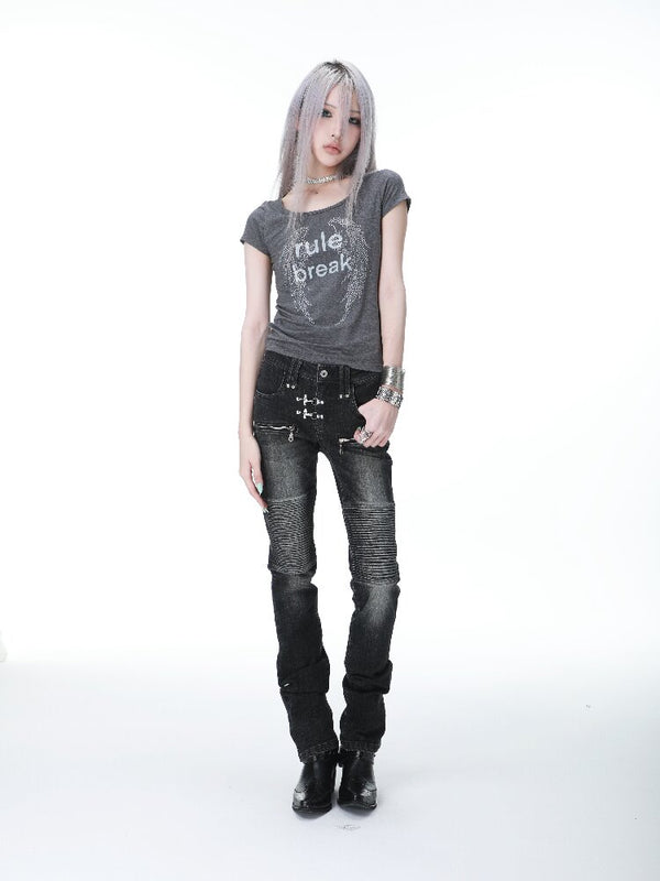 Washed Pleated Punk Denim Pants【s0000017297】