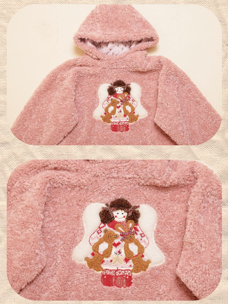 DOLL PATCH EMBROIDERED PINK HOODED JACKET [S0000010898]