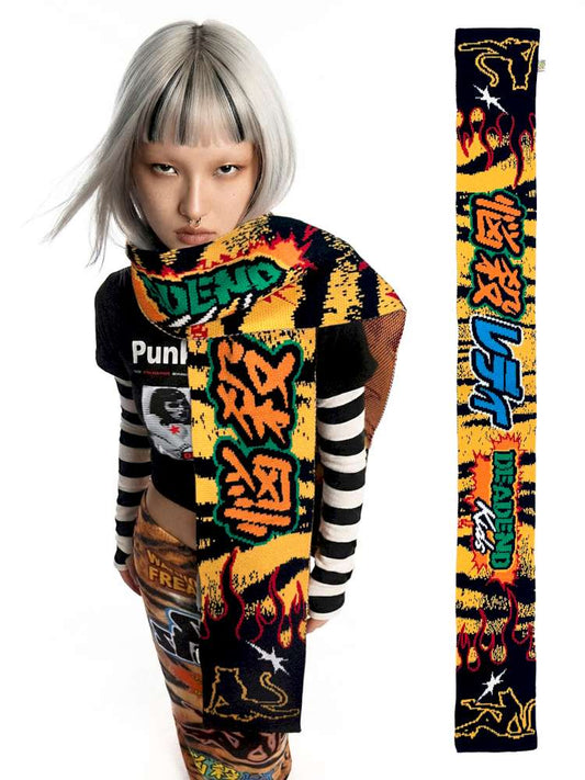 Tiger Print Knitted Scarf Contrast Y2K Trend【s0000014916】
