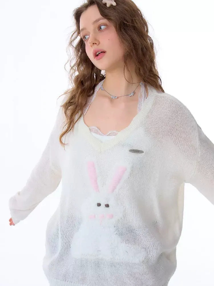 Large V-neck Knit Sunscreen Cover-up Shirt【s0000011682】