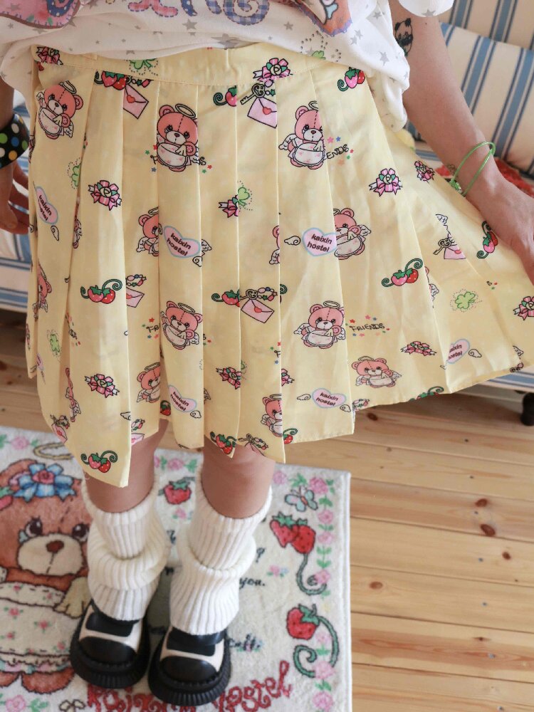 Bear Strawberry Print Pleated Skirt【s0000017515】