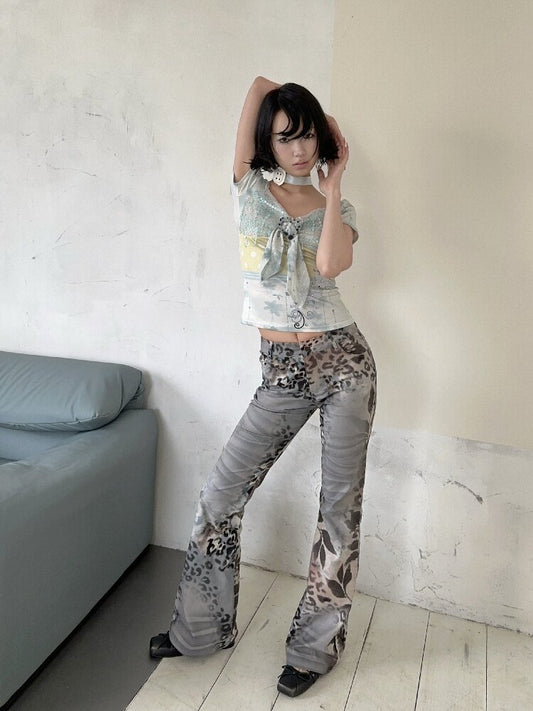 Vintage Seal Leopard Bell Bottoms【s0000018090】