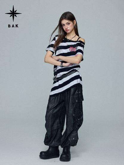 Striped Graffiti Print Loose Top【s0000016696】