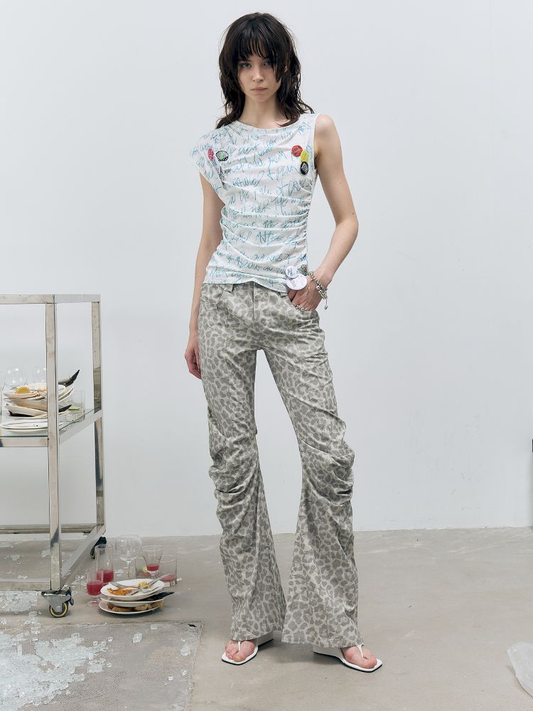 Letter Printed Pleated T-Shirt【s0000012415】