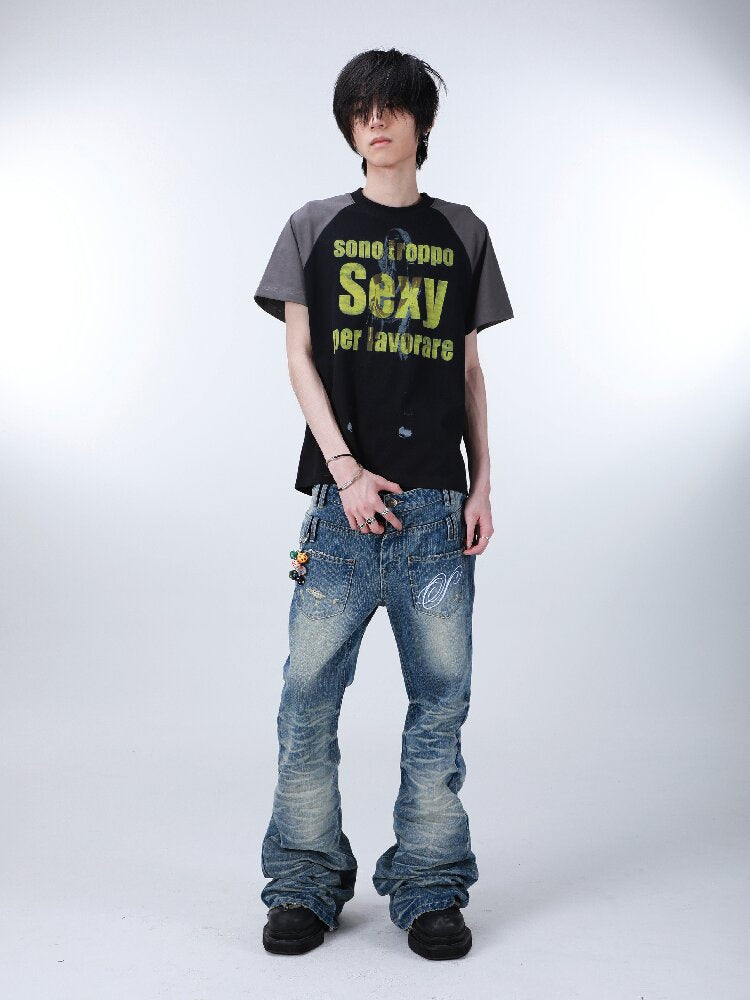 Washed Water Ripple Bootcut Jeans【s0000016184】